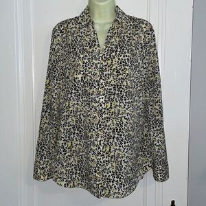Talbots leopard print thin polyester button down long sleeved shirt